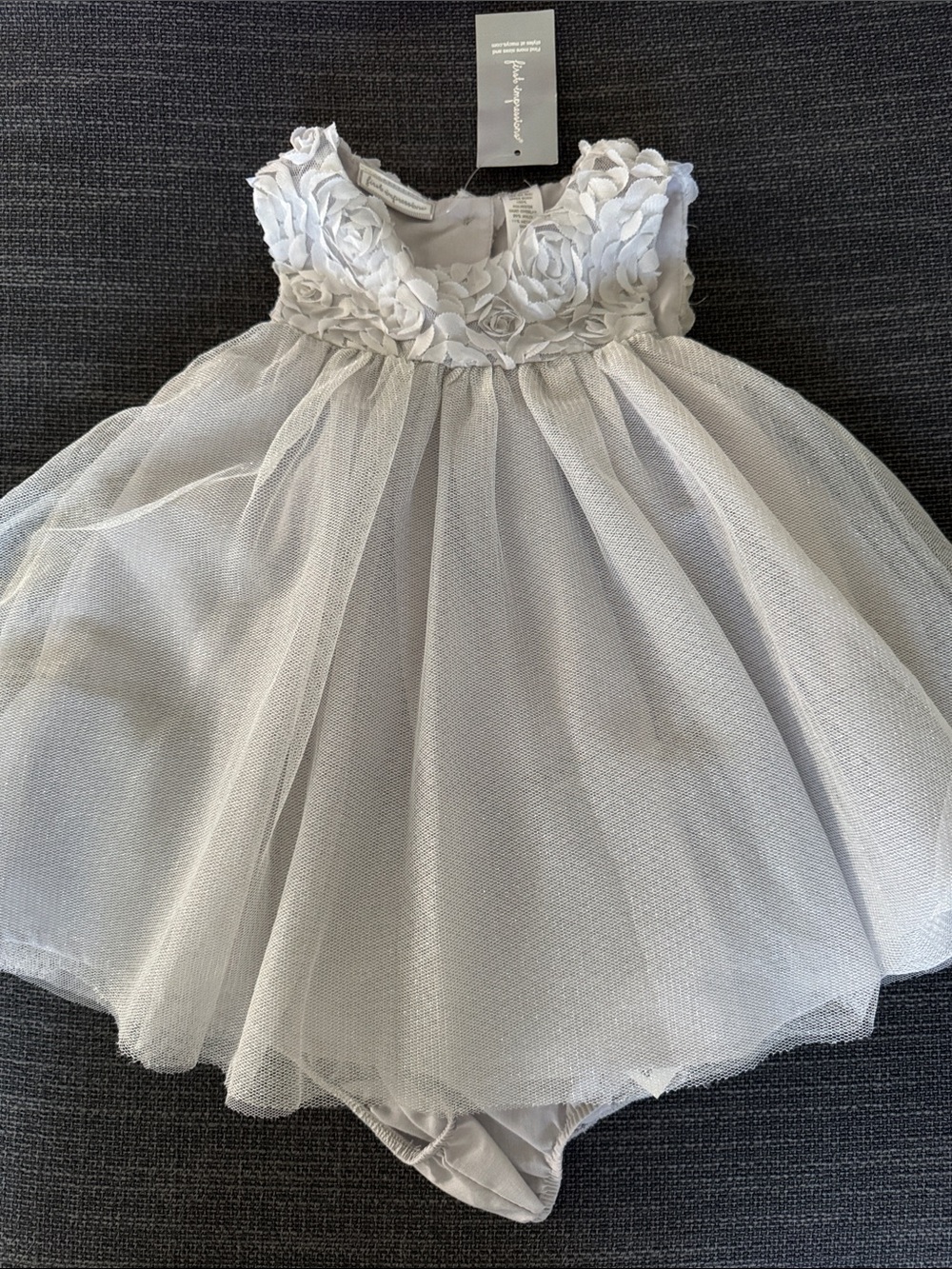 NWT First Impressions Silver/Grey dress 12 months baby girl